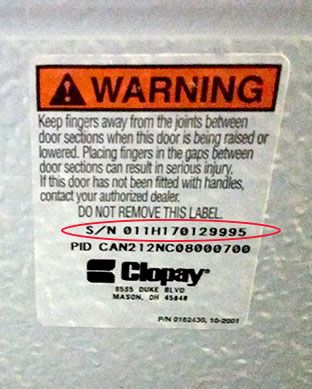 garage door serial number