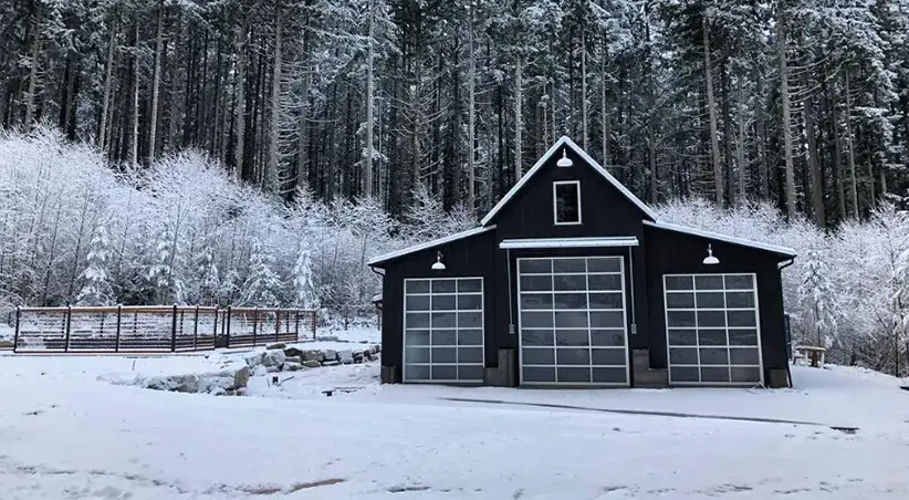 Barndominium in snow