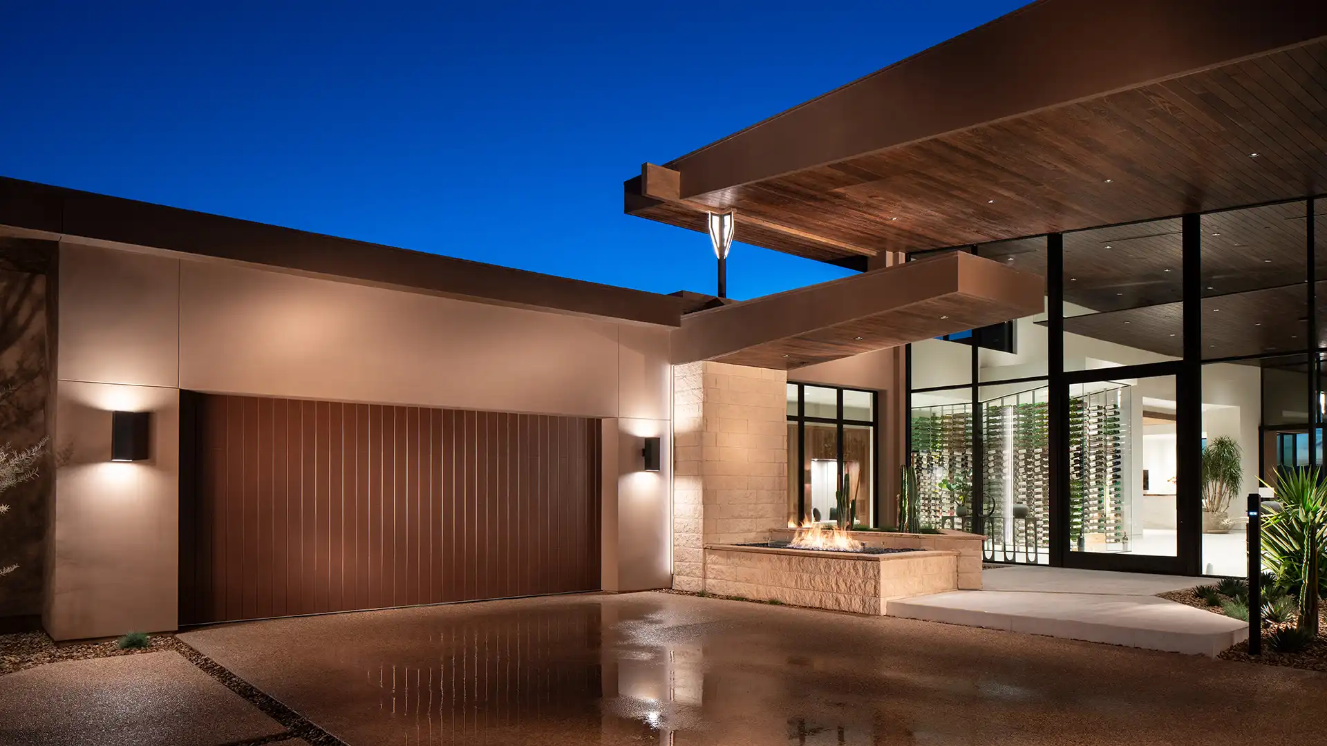 Planks Faux Wood Garage Door on Black Contemporary Exterior