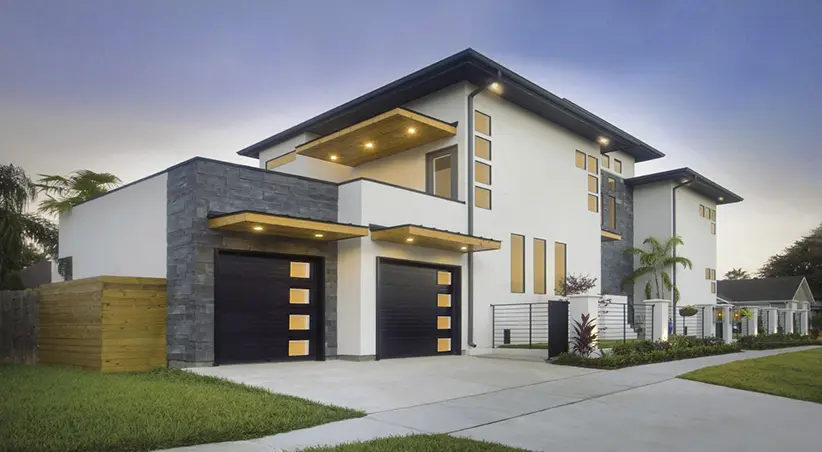 Modern Steel Grooved Garage Door in Black Finish