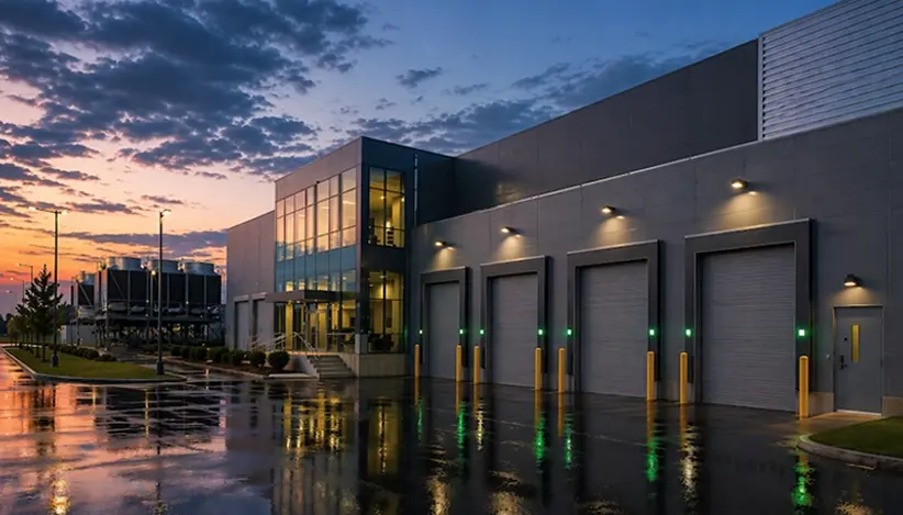 Thermiser Max® Low-U wide-angle shot of data center exterior at night