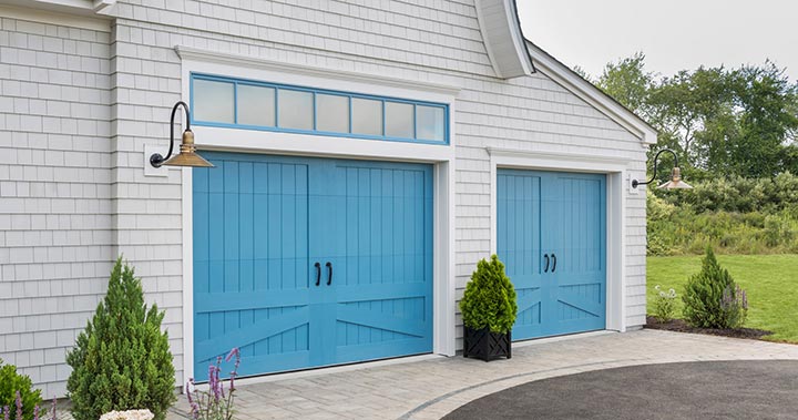Bright Blue custom painted Canyon Ridge Collection - Limited Edition garage door.