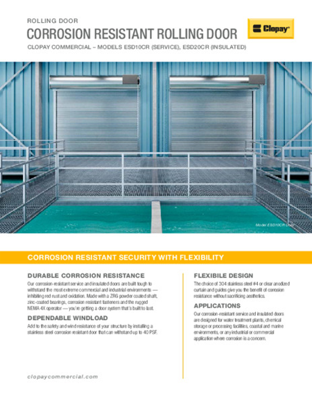Corrosion Resistant Service & Insulated Rolling Door Feature Sheet Corrosion Resistant Service & Insulated Rolling Door Feature Sheet