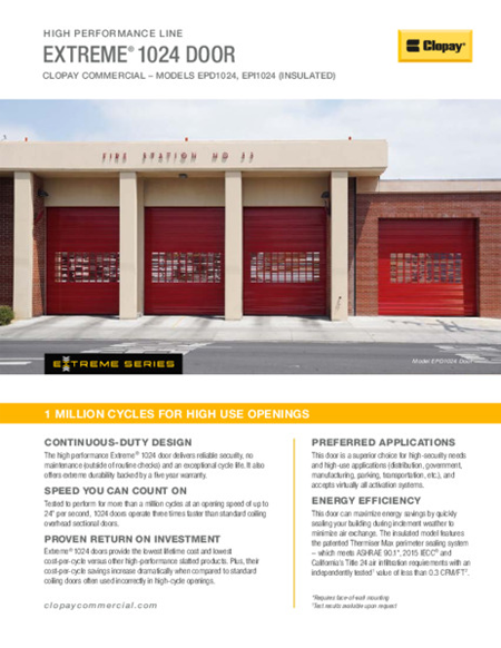 Extreme® 1024 High Performance Door Feature Sheet Extreme® 1024 High Performance Door Feature Sheet