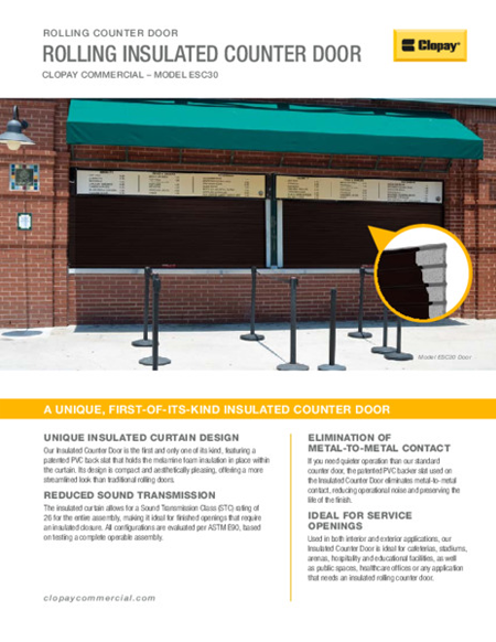 Insulated Rollup Counter Door Feature Sheet Insulated Rollup Counter Door Feature Sheet