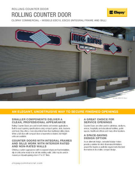 Rolling Counter Door Feature Sheet Rolling Counter Door Feature Sheet