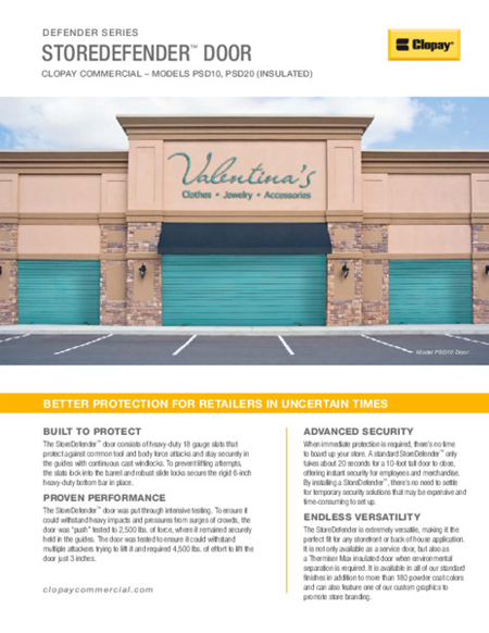 StoreDefender™ Door Feature Sheet StoreDefender™ Door Feature Sheet