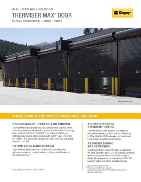 Thermiser Max Insulated Rolling Door Feature Sheet Thermiser Max Insulated Rolling Door Feature Sheet