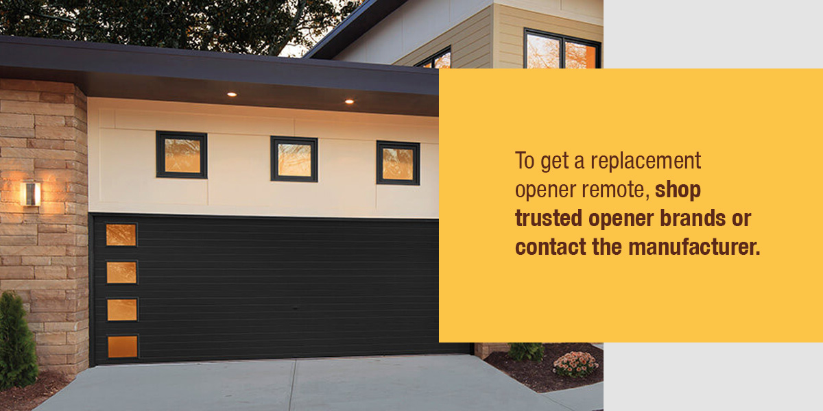 To get a replacement garage door opener remote, shop trusted opener brands or contact the manufacturer