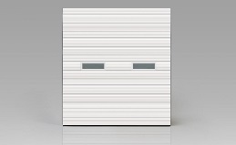 Industrial Series | Deep Ribbed Steel commercial garage door Model 524V in White with windows