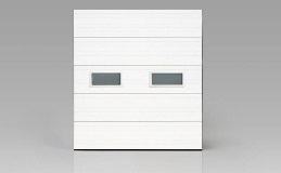 Energy Series | Polystyrene insulated steel sectional door Model 3200 Minor Ribbed with windows in White