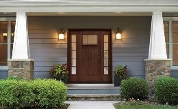 Clopay Craftsman Collection Entry Door FF3321 with Optional Dentil Shelf and Clarion™ Clear Simulated Divided 3 Lites