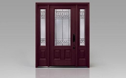 Arbor Grove Fiberglass Entry Door Design FM3071 in Mahogany Finish with Clayton Glass