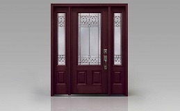 Smooth Fiberglass Entry Door Design FS3571 in Burgundy Finish with Clayton Glass