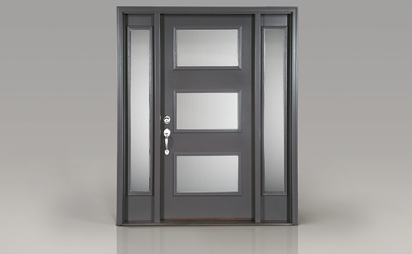 Smooth Fiberglass Entry Door Design FS9033 in Bronze Finish With Clarion Reed Glass
