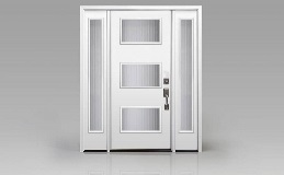 Smooth Fiberglass Entry Door Design FS9033 in White Finish with Clarion Reed Glass