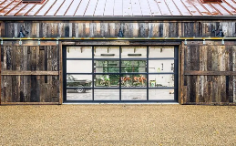 Avante AV | Full View Windows with Clear Glass in Black Anodized Finish on barn