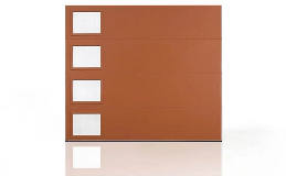 Modern Steel Flush Panel with Short Panel Windows Down Left Side in Custom Orange Finish