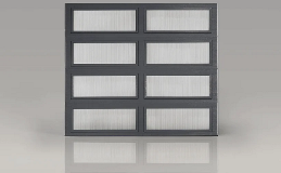 Modern Steel Flush Panel with Full View Long Panel Windows Narrow Reed Glass in Charcoal Finish
